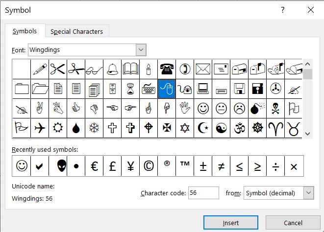 wingdings symbols