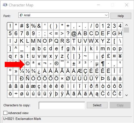 copyright symbol text character