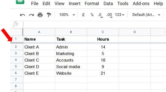 Freeze top row in Google sheets